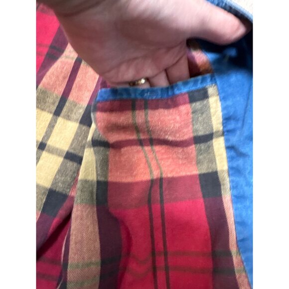 J. Crew Womans M Relaxed Blue Corduroy Collar Barn Utility Jacket Plaid Flannel - Picture 12 of 13